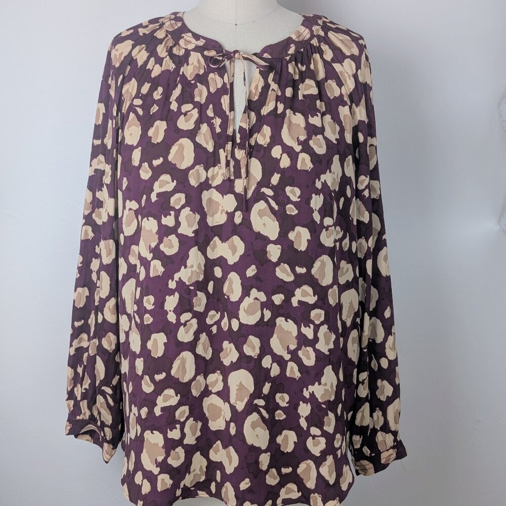 Longs Sleeve Blouse Flowy Women's Top Purple Print Tunic Nine West NWT